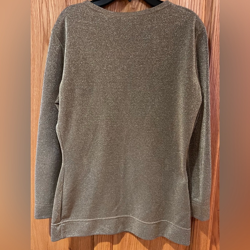 Moschino‎ Pret-A-Porter Gold Metallic Shimmer Long-Sleeve Sweater Top Size 10 - Picture 9 of 14